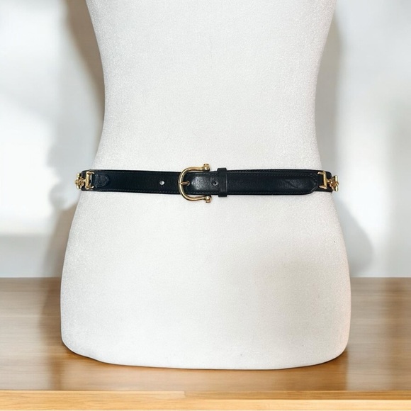 Authentic Celine Black & Gold Horsebit Carriage Leather Vintage Belt - Picture 1 of 12